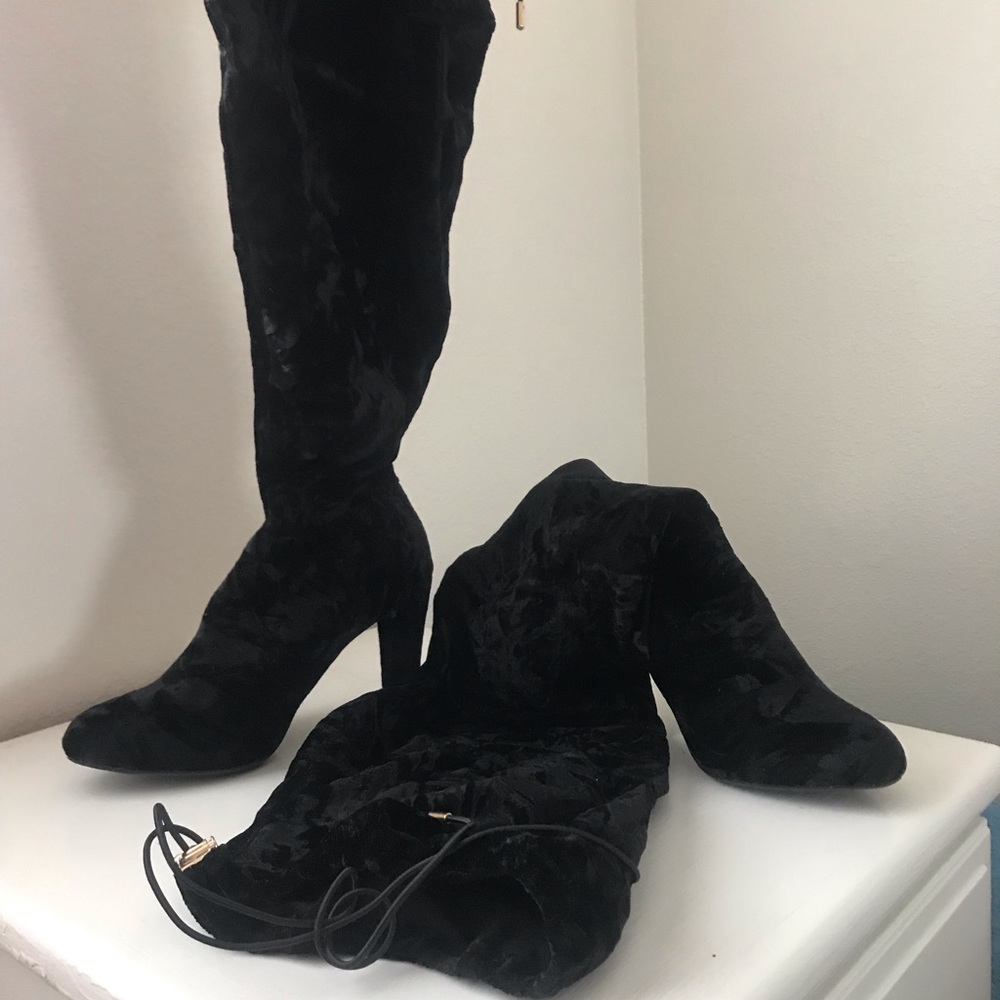 Black thigh high boots - 11 wide calf - 4 in